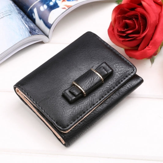 New Women Synthetic Leather Short Wallet Sweet Bow Bifold Button Casual Purse