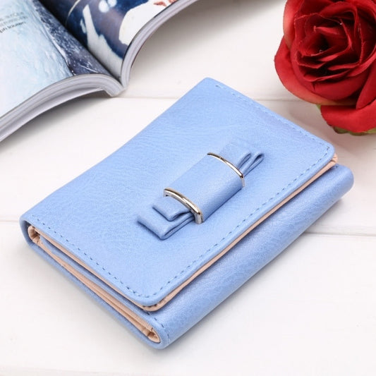 New Women Synthetic Leather Short Wallet Sweet Bow Bifold Button Casual Purse