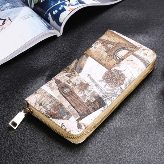 New Women Synthetic Leather Casual Vintage Style Print Zipper Long Wallet Purse