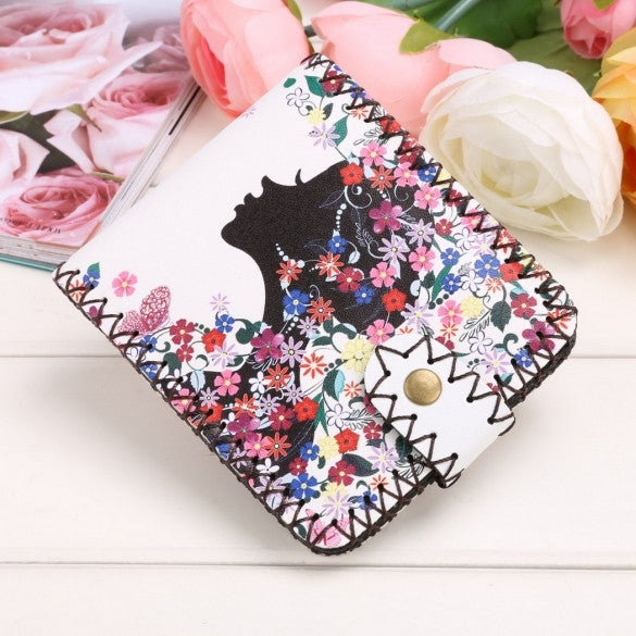 New Women Synthetic Leather Print Wallet Bifold Soft National Style Casual Short Purse