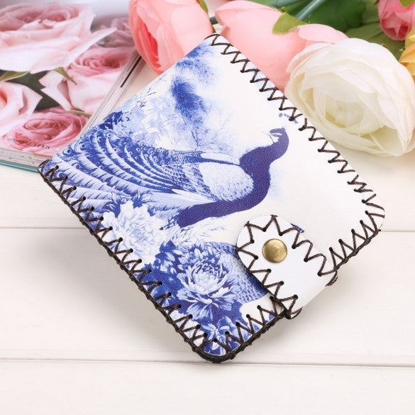 New Women Synthetic Leather Print Wallet Bifold Soft National Style Casual Short Purse