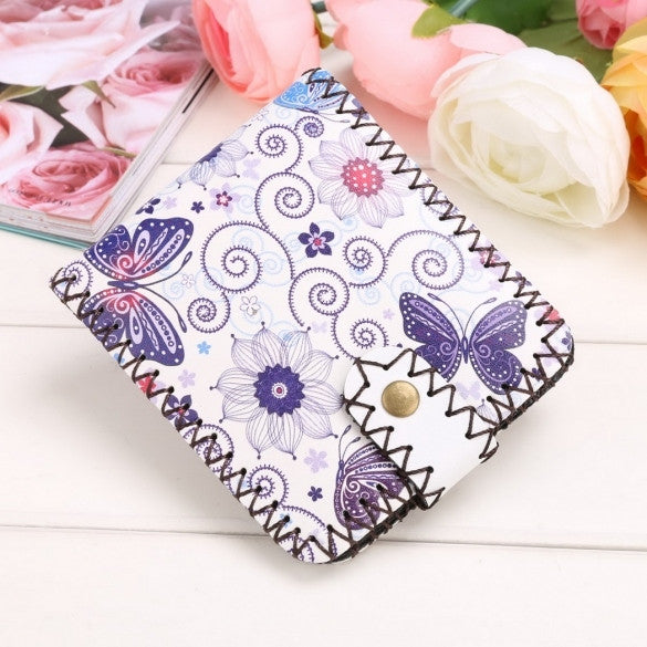 New Women Synthetic Leather Print Wallet Bifold Soft National Style Casual Short Purse