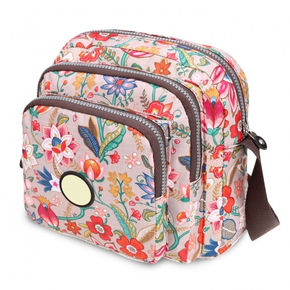 Women Nylon Small Square Floral Print One Shoulder Bag Messenger Bag