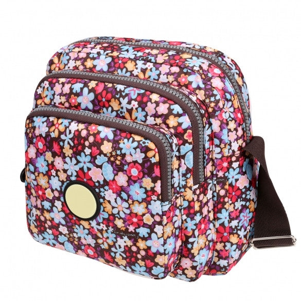 Women Nylon Small Square Floral Print One Shoulder Bag Messenger Bag