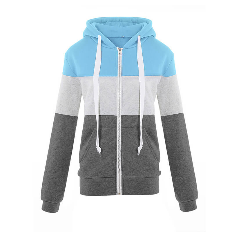 Pullover Drawstring Colorblock Zipper Hoodies