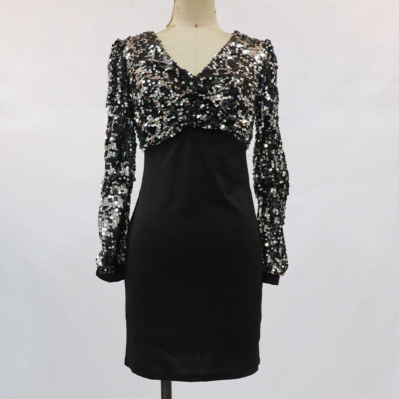 Sequin Gigot Sleeve Bodycon Dress