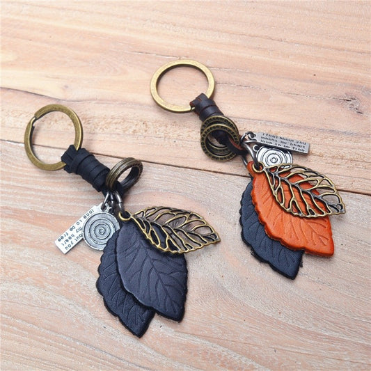 Cowhide Leather Leaves Key Chain