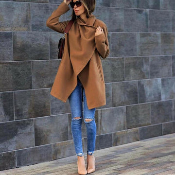 Lapel Open Front Plain Wool Coat