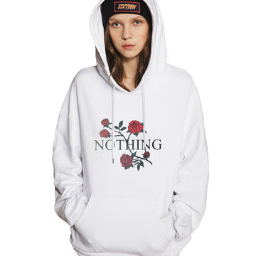 Rose Flower Print Pockets Fashion Hoodie