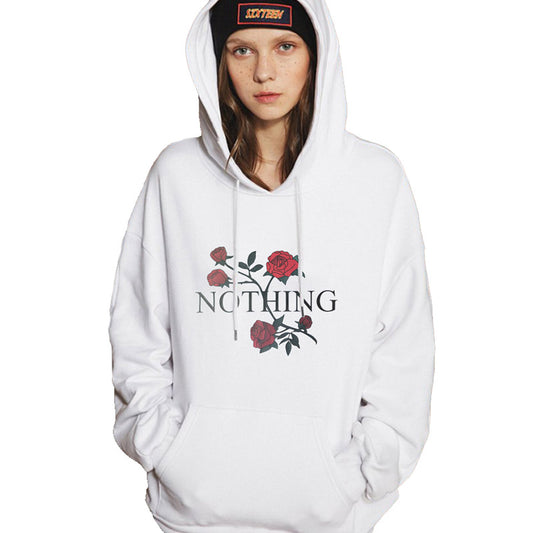 Rose Flower Print Pockets Fashion Hoodie