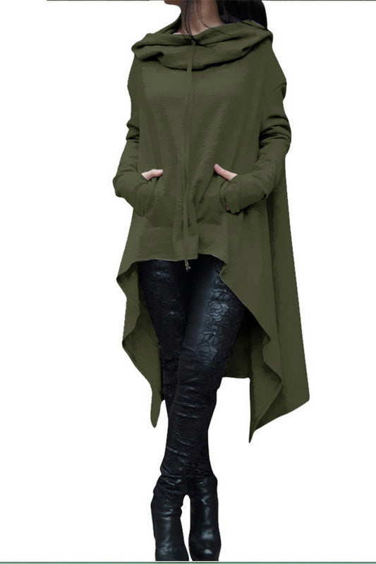 Pure Color Long Sleeves Loose Irregular Long Hoodies