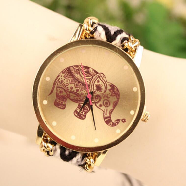 Wool Knitting Strap Elephant Print Watch