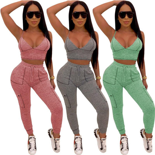 Sexy Spaghetti Strap Skinny Bodycon Bandage Backless Two Pieces Set