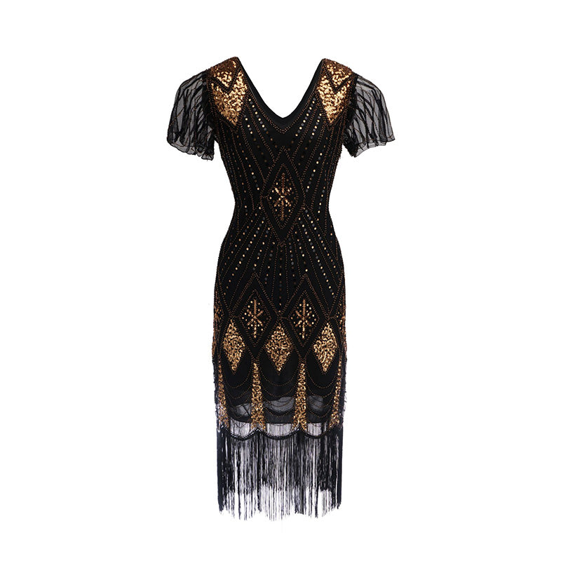 Plus Size Sequin Fringe Tuxedo Dress