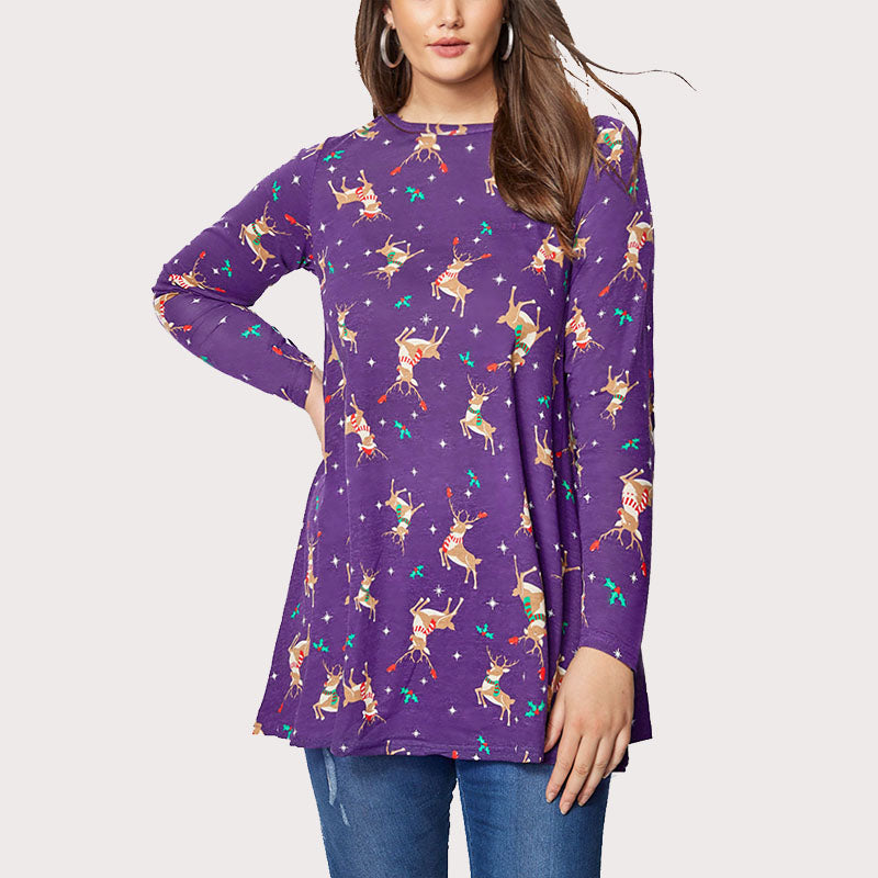 Christmas Print Long Sleeve Pullover Top