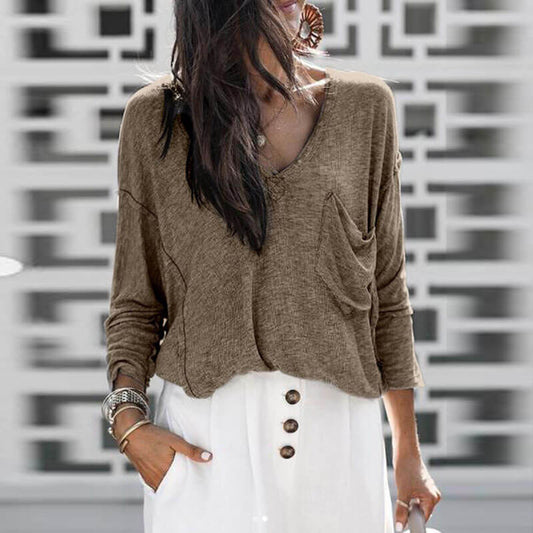 V-neck Slouchy Pure Color Loose Sweater