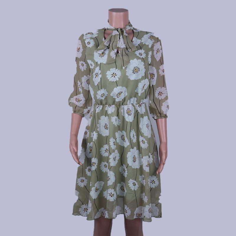 Floral Print Half Sleeve A Line Dress