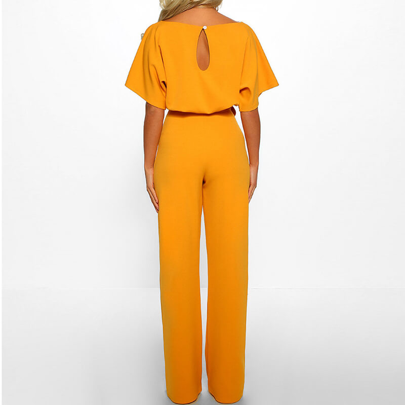 Short Sleeves Belt Wide Leg Jumpsuit