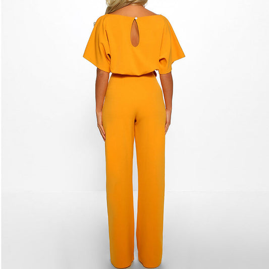 Short Sleeves Belt Wide Leg Jumpsuit