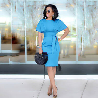 OL Plus Size Belt Bodycon Work Dress