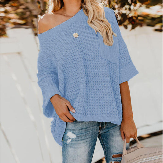 Scoop Neck Crocheted Half Sleeves Sweater