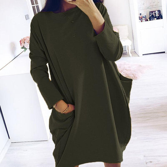 Soild Pullover Sweatshirt Dress