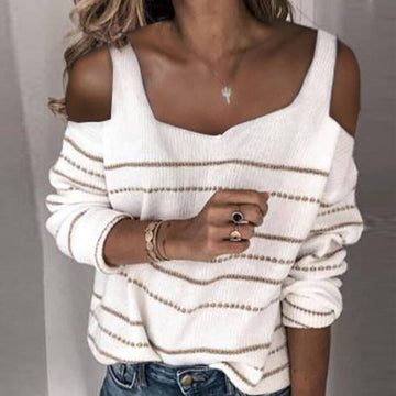 Striped Cold Shoulder Sweater