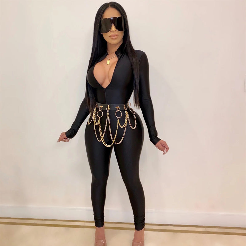 Sexy Long Sleeves Bodycon Skinny Zipper Jumpsuits