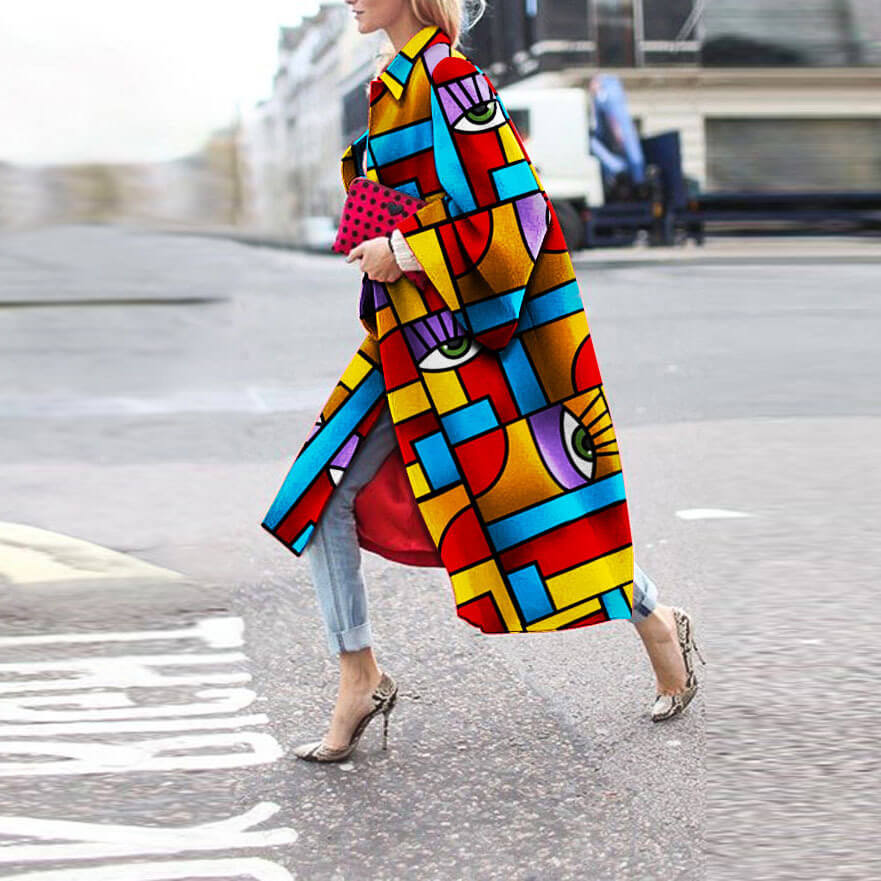 Geometric Print Ooen Front Over Coat