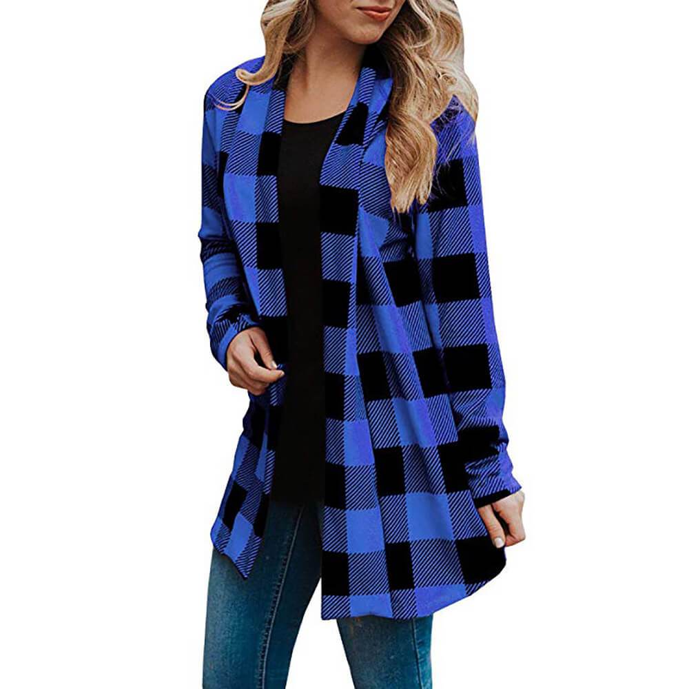 Simple Open Front Plaid Midi Blazer