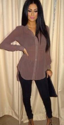 V-neck Long Sleeves Simple Split Casual Blouse