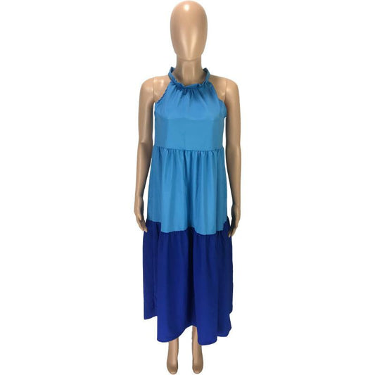 Plus Size Casual Colorblock Sleeveless Midi Dress