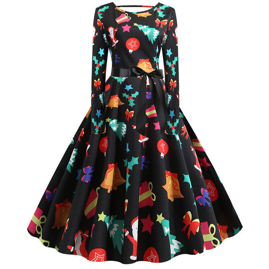 Christmas Print Cut Out Swing Dress