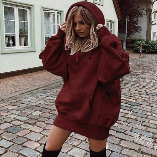 Pullover Drawstring Thigh High Pockets Hoodie