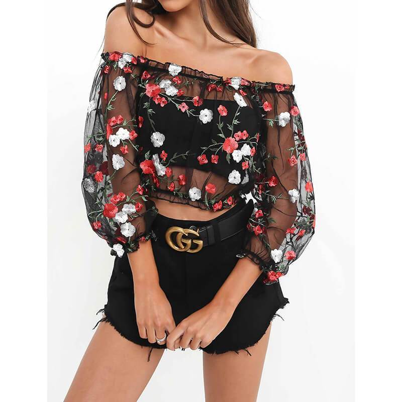 Flower Print Perspective Short Crop Top