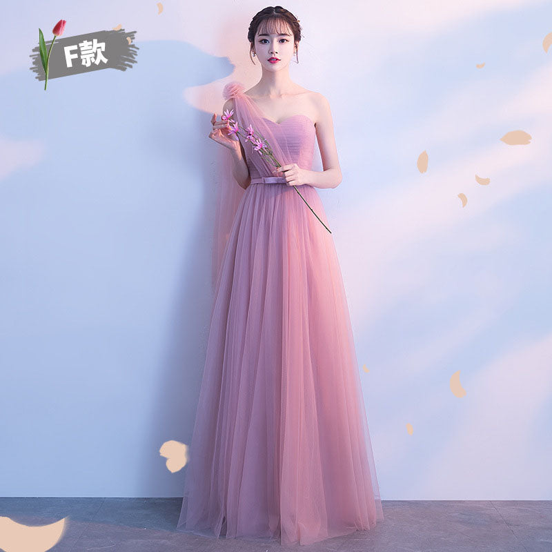 Pink Patchwork Mesh Bridemaid Dress