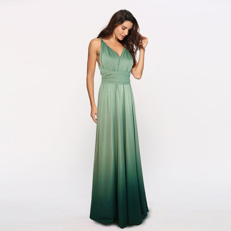 Strap Backless Gradient Empire Waist Maxi Dress