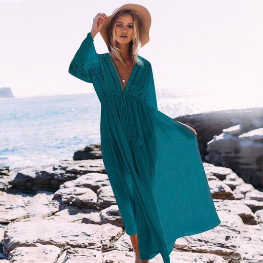 Lace Splice Beach Ankle Length Dress