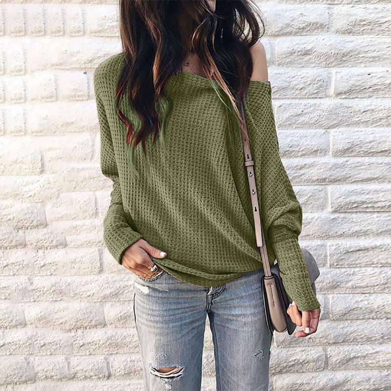 Scoop Neck Lantern Sleeve Pure Color Sweater