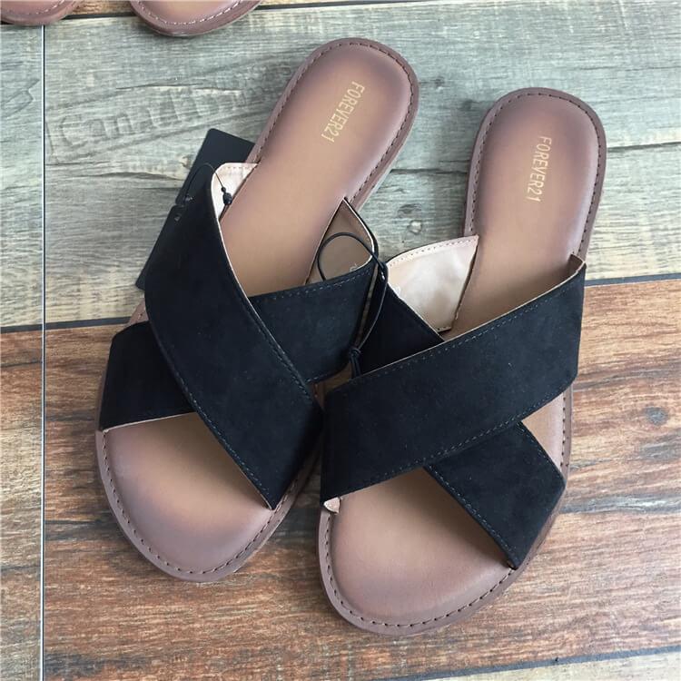 Flat Suede Open Toe Slide Sandals