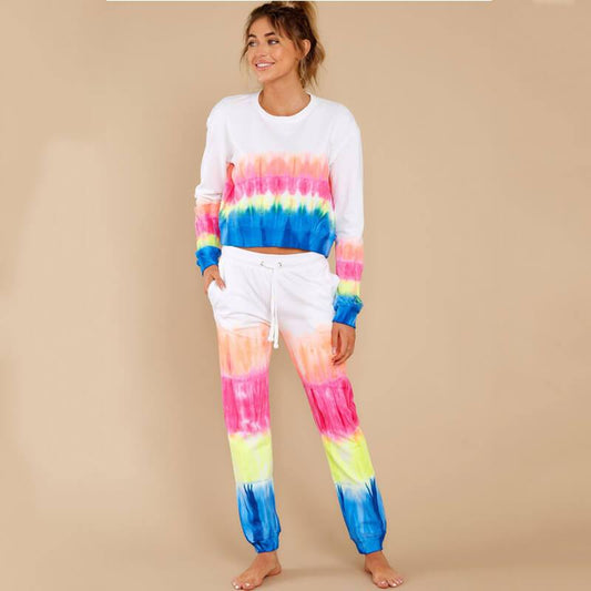 Casual Color Block Loose High Waist Long Sleeve Strap Two Pieces Set