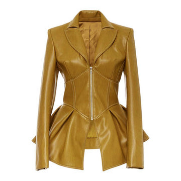 PU Faux Leather Zipper Blazer