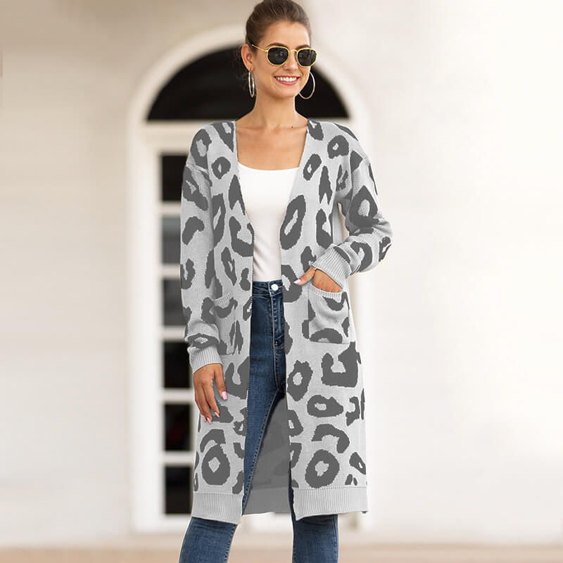 Leopard Print Oversized Cardigan Sweater