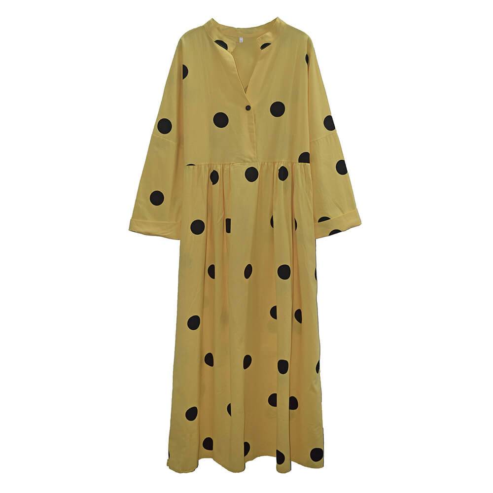 Retro Polka Dots Empire Waist Long Dress