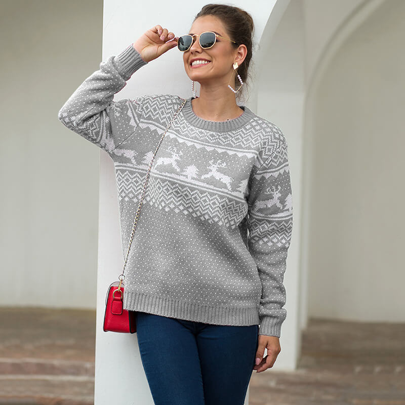 Reindeer Jacquard Christmas Knit Sweater