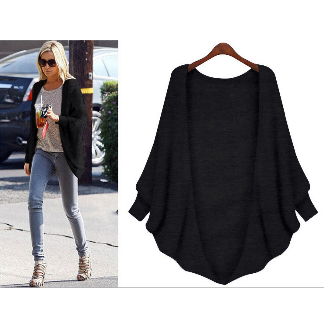Loose Long Bat-wing Sleeves V-neck Regular Cardigan