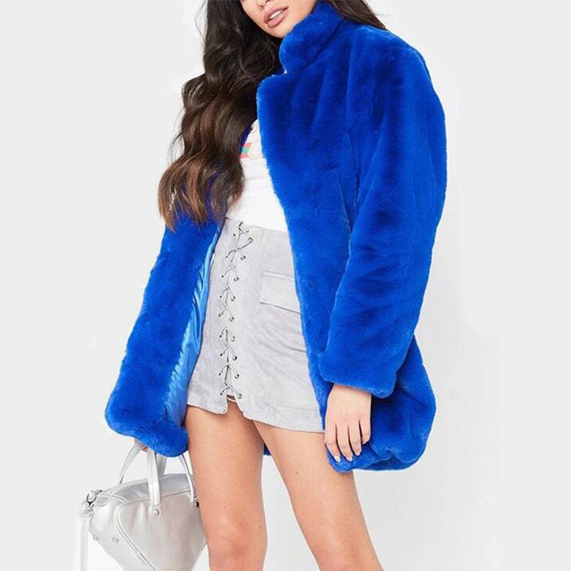 Winter Plain Faux Fur Lapel Coat