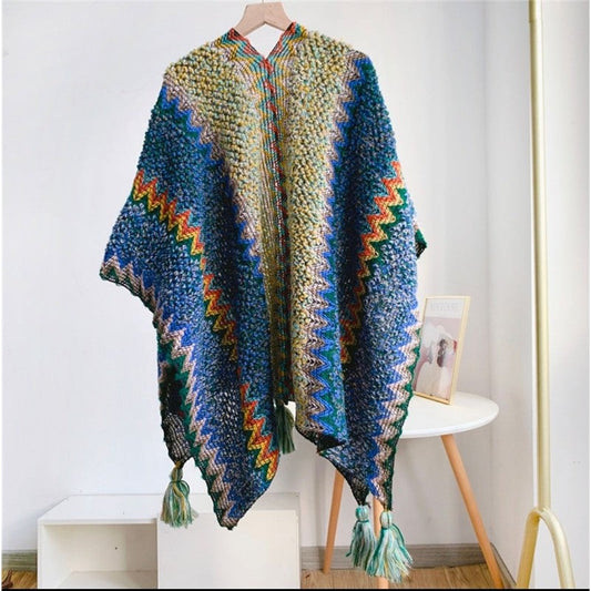 Retro Ethnic Style Thick Cape Shawl Scarf