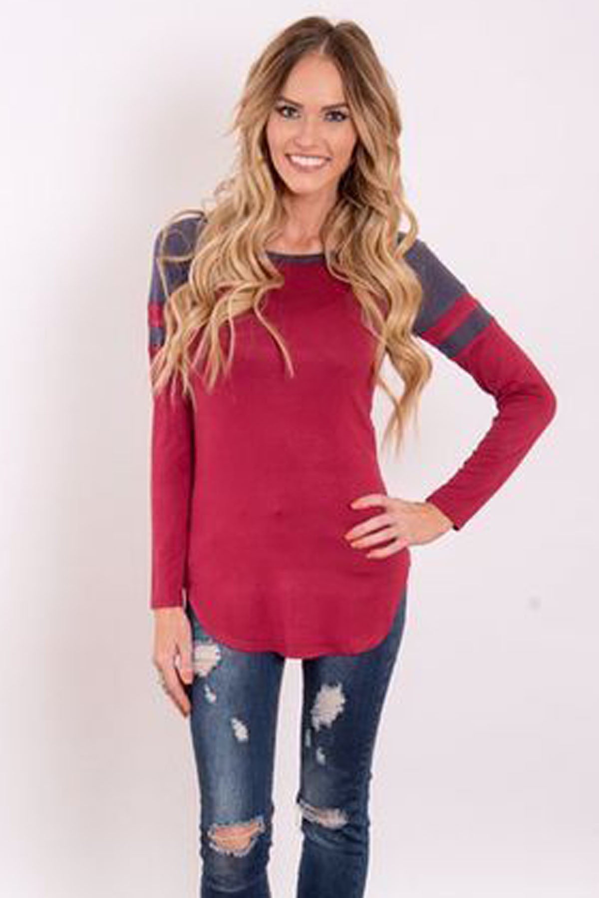 Long Sleeves Irregular Patchwork Casual Cotton T-shirt