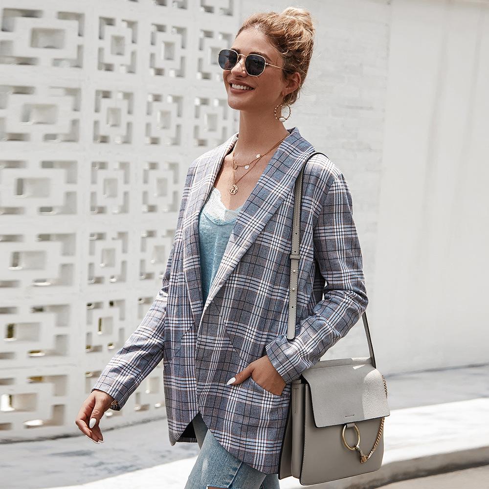 With Pockets Plaid Midi Blazer